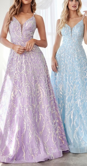 LAVENDER PINK OR BLUE PRINT FORMAL BALL GOWN - Picture 1 of 5